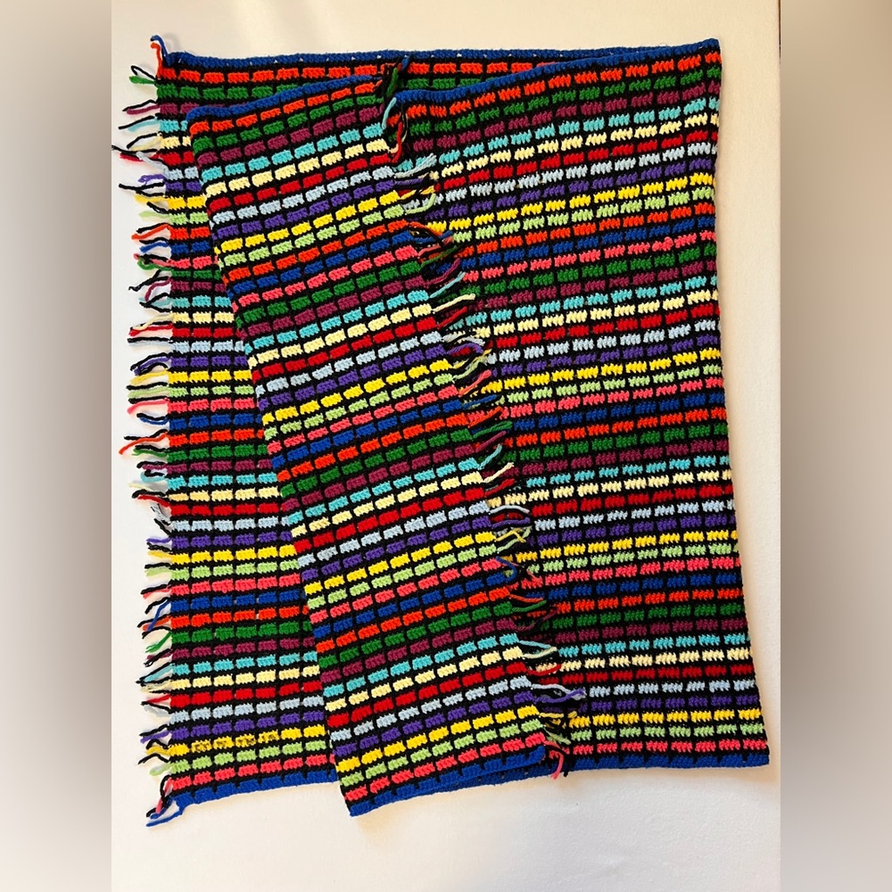 Vintage Handmade Crochet Rainbow Stripe Afghan Throw Blanket 64x36